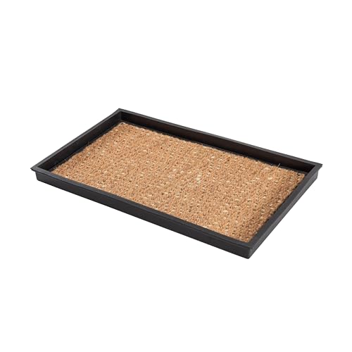 Anji Mountain Heavy Duty Waterproof Rubber Shoe Storage Mat Organizer/Boot Storage Tray Multi Use for Entryway with Coir, Tan and Khaki Insert, Fits 2 Pair (24.5" Wide) - color: Tan and Khaki Insert, size: 24" x 14" x 1.5"