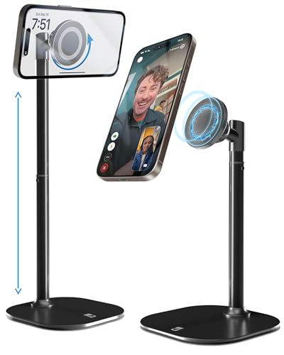 COOPER MagStand, Adjustable Magnetic iPhone Stand for Desk & Phone Holder for Video Recording, Compatible with MagSafe, Stand for iPhone 17 Pro Max, 16/15/14/13/12, Small Mag Safe Tripod (Black) - color: Night Black
