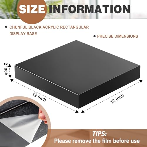 Chunful Black Acrylic Display Box Riser Trophy Base Acrylic Pedestal Stand Block Versatile Trophy Diorama Base and Storage for Photography Props Home Office Decor Showing(12" L X 12" W X 2" H) - size: 12" W X 12 " D X 2 " H