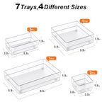 SMARTAKE 7-Piece Drawer Organizer with Non-Slip Silicone Pads, 4-Size Desk Drawer Organizer Trays Storage Tray for Makeup, Jewelries, Utensils in Bedroom Dresser, Office and Kitchen (Clear) - style: 7 PCS