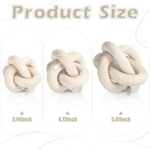 3 Pack Wooden Knot Decorations 3 Color Set Coordinated Boho Nautical Home Decor for Shelf, Wall, Tabletop, Sizes 3.94", 4.72", 5.91" (Nature) - color: Nature