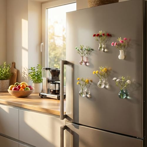 10-Pack Magnetic Mini Bud Vases Gift Set – Mixed Styles & Colors Glass Decor for Fridge & Locker – Upgraded Heavy-Duty Magnets – Unique Small Gifts for Teachers, Coworkers & Home Office - color: Jewel-tone Glass Mix