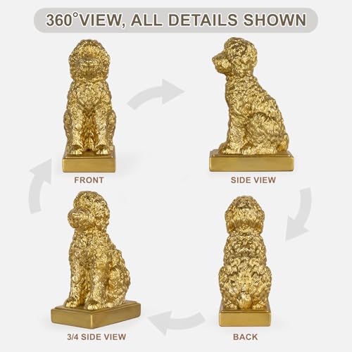 Poodle Decorative Bookends for Shelves, Dog Book Ends for Heavy Books, Toy Poodle Statues Bookends for Heavy Books with Anti-Slip Base Book Holders for Home Office Decor (Gold)