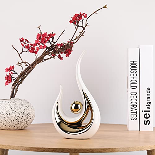 LCCCK White Gold Abstract Figurine Statues for Home Decor – Modern Ceramic Sculpture Accent, Decorative Statues for Living Room, Shelf, TV Stand, Office or Coffee Table Centerpiece Art Decoration - color: White and Gold