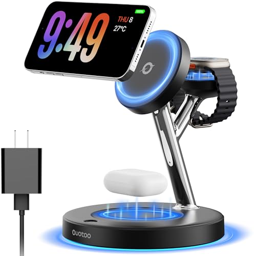New 3 in 1 Charging Station for Apple Compatible with Magsafe Charger Stand for iPhone 17 16 15 14 13 12 Wireless Charging Station for AirPods Wireless Charger for iWatch Series - color: Black