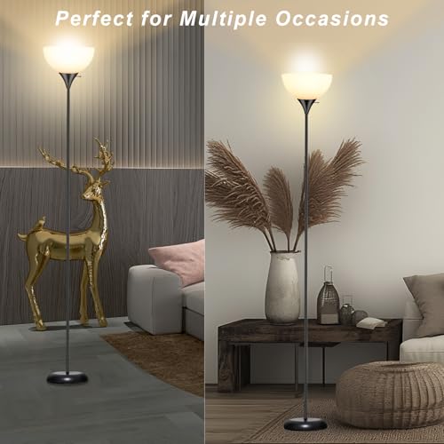 RISLG Standing Lamp, Led Floor Lamps for Living Room, Drop-Resistant White Lampshade, Rotary Switch, Industrial Metal Tall Lamp for Living Room Bedroom Study Office Kid’s Room - color: Black