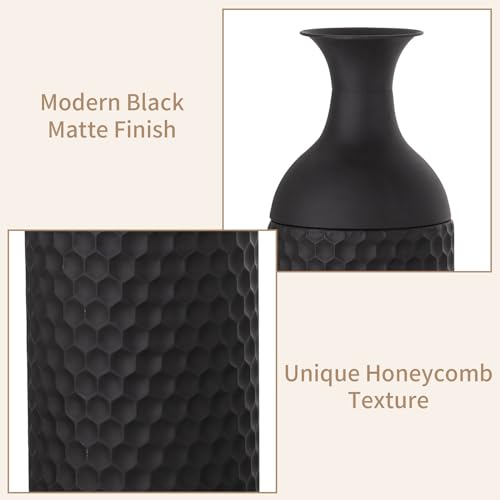 Sziqiqi Large Black Vases Tall 27inch - Metal Floor Standing Vase Set of 3 Modern Honeycomb Texture Big Standing Vase for Living Room Dining Bedroom Home Corner Hallway Indoor Office - style: Large Black Vases