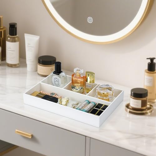 GORESE Faux Leather Valet Tray, Stackable Jewelry Trays for Dresser Table Drawer, Nightstand Organizer for Men Women, EDC Catch All Tray for Trinket, Key, Purse, Sunglass, Watch, Cologne, White - color: Cream White