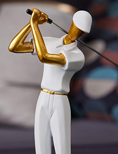 HAUCOZE Golf Figurine Statue Golfer Sculpture White Modern Home Decor Sports Office Gift Polyresin 9.6 Inch