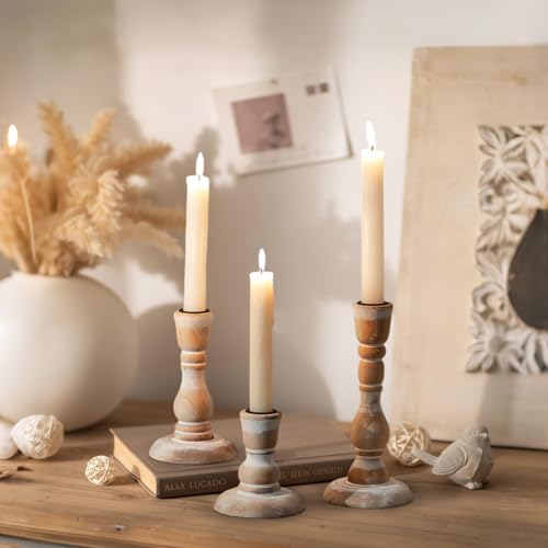 Wooden Candlestick Holders Rustic: Farmhouse Wood Taper Candle Holders Boho Candle Sticks Holder Fall Decor for Dinning Table Mantle Party Holiday Christmas Wedding Home Set of 3 - size: 3.7"/5.8"/7.8" H - 3Pcs