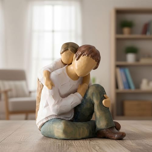 NAN ZAI NAN FANG Father Daughter Figurine Personalized Birthday Fathers Day Valentines Gifts for Dad from Daughter 4.7" Resin Hand Painted Sculpture in Memory of Dad Statues for Home Decor - style: Father and Child