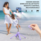 MQOUNY Mini iPhone Tripod Stand & Selfie Stick with Wireless Remote & Removable Light, Extendable Stand 360 Rotation Compatible with iPhone & Android Samsung (Purple) - color: Purple