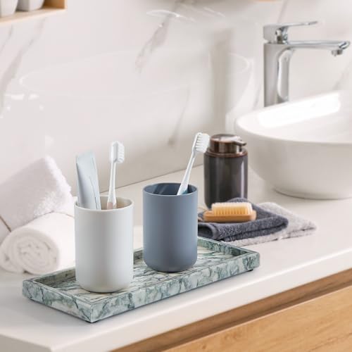 Natural Marble Vanity Tray, Luxury Stone Organizer for Bathroom & Kitchen Counter | Holds Soap Dispenser, Jewelry, Perfume | Non-Resin, Non-Ceramic Décor - color: Cyan-green, size: 11.8" x 5.1" x 0.8"