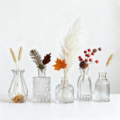 Bud Vases Set of 12, Small Mini Glass Vases for Centerpieces - Elegant Vintage Style - Perfect for Table Decor, Wedding, Party Centerpieces - Great Gift for Home Decor Lovers (Clear) - color: Clear-12pcs