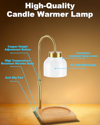 Candle Warmer Lamp with Timer - Upgraded Wax Warmer Lamp with Dimmable, Adjustable Height - Electric Candle Burner for Any Size Jar, Ideal Gift (White) - color: White