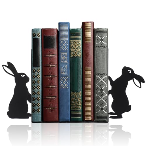 Geelin Bunny Metal Bookends Set of 2 Styles Easter Cute Rabbit Book Ends for Bookshelf Decor Organizer for Home Office Desk Gift for Rabbit Lovers Readers Teachers Friends Easter - style: Bunny