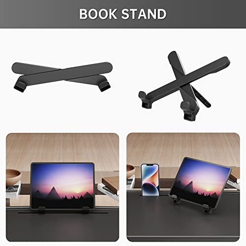 X TV Tray Table, Allpop Large TV Dinner Tray for Eating, Adjustable Folding Laptop Table with Book Stand, Cup Holder & Tablet Slot on Couch & Bed, Black