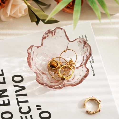 Pink Flower Jewelry Ring Dish Tray,Decorative Glass Trinket Dish,Room Decor Aesthetic, Modern Accent Tray for Vanity (Light Pink) - color: Light Pink