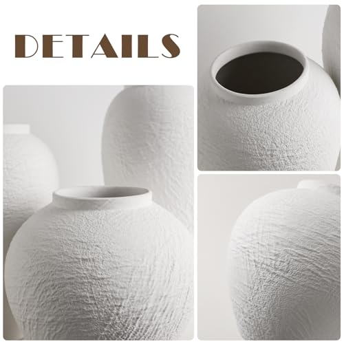 Vintage Ceramic Vase, Minimalist Texture Stone Patterned White Flower Vase, Decorative Vase for Living Room Shelf Farmhouse Dining Table Centerpiece Decor (White Texture 12.6'') - size: White Texture 12.6''