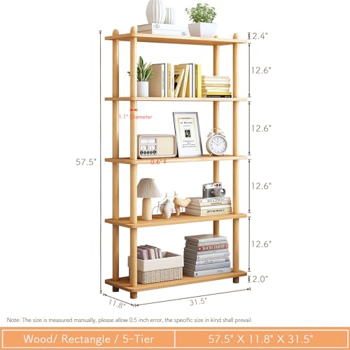 IOTXY 5-Tier Wooden Shelf Bookcase - Modern Open Bookshelf, Free Standing Storage Rack, Multifunctional Display Stand for Home and Office, Oak, Rectangle - color: Oak, size: 5-Tier