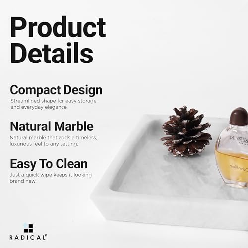 Radicaln Marble Serving Tray 12" Inches White Handmade Rectangle Tray for Party Modern Fruit and Serving Bowl for Entertaining, Cafeteria and Food Trays - color: White