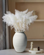 Textured Matte White Rustic Bulbous Ceramic Vase 9 Inch Handmade Pottery, Waterproof for Fresh & Dried Flowers, Farmhouse Neutral Home Decor Centerpiece for Living Room, Kitchen, Mantel, Shelf