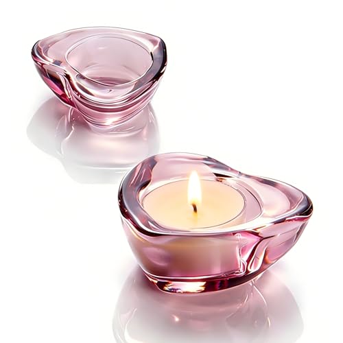 Red Tealight Candle Holders - Set of 12, Heart-Shaped Chunky Glass Candle Holder, 2.9" Diameter - CH02 - Aubergine Purple - color: Aubergine Purple