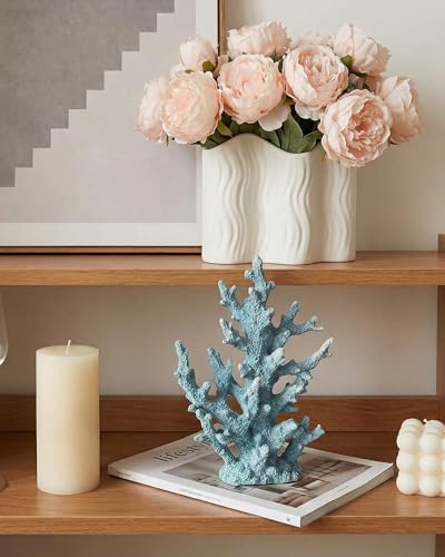 Lifelike Coral Reef Sculpture Statue - Handmade Resin Ocean Decor for Aquarium, Desk, Bathroom, Shelf - Coastal Beach Nautical Theme Gift for Home & Office - color: Blue