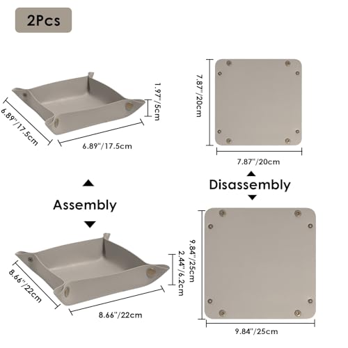 2 Pack (Size:9.84"&7.87") PU Leather Jewelry Valet Tray,Portable Entryway Table Nightstand Desk Tray Catchall Travel Plate Organizer for Phone, Keys, Wallet, Watch,Coin (Grey) - color: Gray