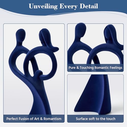 Velvet Flocked Couple Sculpture, Flocked Statue for Anniversary, Wedding Gift, Modern Abstract Art Figurine for Bedroom Decor, Living Room, Table Decor (Dark Blue) - color: Couple02-dark Blue