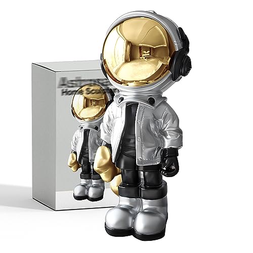 EZ4ENCE Figurine Statue Astronaut Sculpture Spaceman Decor,Sculptures Home Decor,Arts Silver Shelf Decoration,Cool Metal Mask Table Decor,Large Spaceman Figure Ornament - color: Silver, size: Large