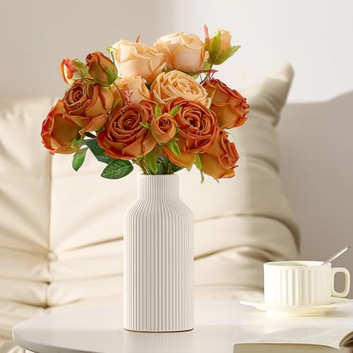 Mfacoy White Ceramic Flower Vase, Minimalist Decor, Modern Home Decorative Vase, Small Pampas Grass Vases For Kitchen, Bedroom, Office, Living Room, Bathroom, Shelf Centerpiece Table Decorations(8 in) - color: White