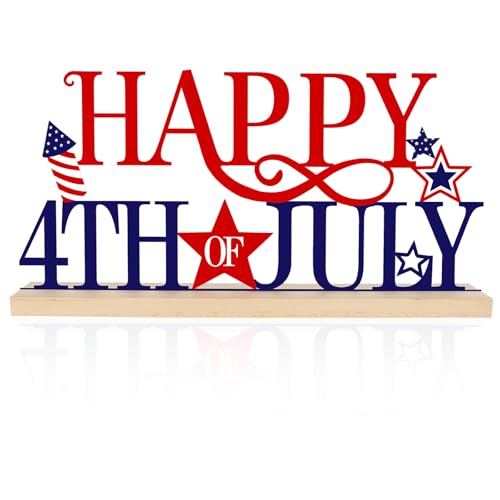 COCHIE Metal Happy 4th of July Sign, Red Blue and White Decorations for Home, Office, Shelf, Mantel, Indoor, Fouth of July Decoration, Patriotic Star Decor (Independence Day) - style: Independence Day