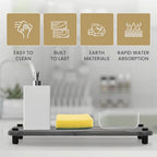 2pc Stone Drying Tray - Diatomite Sink Caddy Kitchen Sink Organizer - Water Absorbing Bathroom Counter - Absorbent Kitchen Soap Tray (Gray w Blk & Silver Feet) - color: Gray