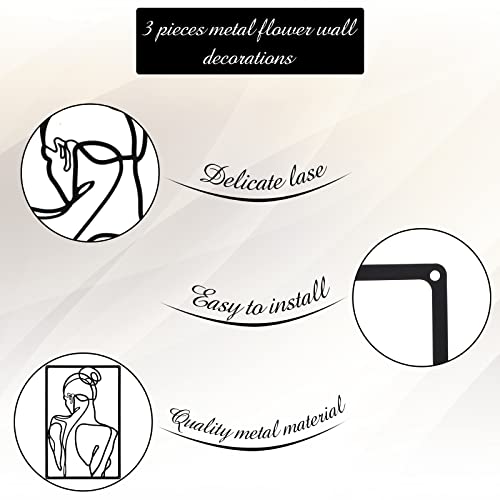 CHENGU 3 Pieces Metal Minimalist Abstract Woman Wall Art Line Drawing Wall Art Decor Single Line Female Home Hanging for Kitchen Bathroom Living Room - style: Vibrant Style