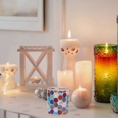 Moroccan Mosaic Glass Tea Light Candle Holder, Vintage Glass Cup Candlestick Tabletop Ornament, Mosaic Candle Holder Stained Tealight