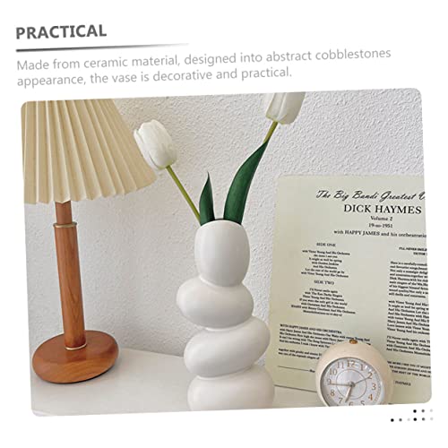 Holibanna Abstract Modern Ceramic Vase Cobblestone Shape for Dried Flowers Unique Home Decor for Tabletop and Office Decoration White Artistic Design