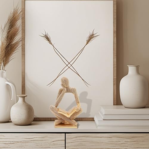 Sparkling Gold Reading Women Statue, Thinker Sculptures, Abstract Art Ornament, Modern Aesthetic Figurine Decoration for Home Living Room Bedroom Office Shelf Table Desk Bookshelf Decor - color: Right