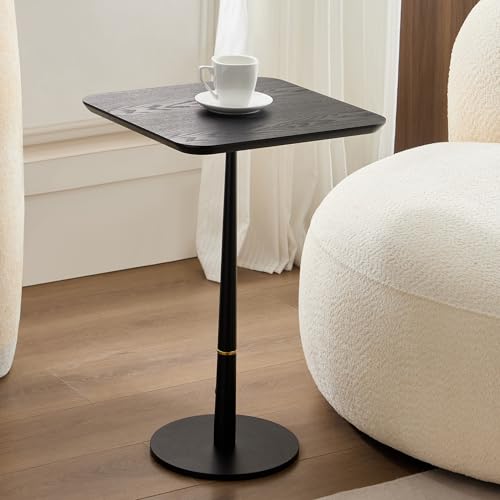 Drink Table,Modern Small Side Table, Cocktail Table with Metal Square Top,Wood Grain Texture,Weighted Base for Living Room,Bedroom,Small Spaces,Black - color: Black-square