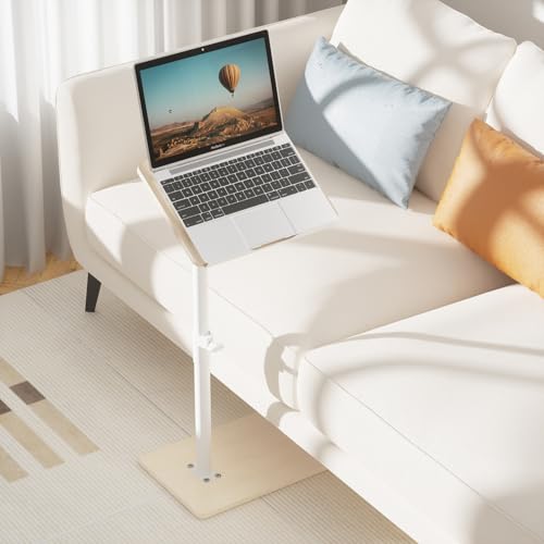 YUHFERA Sofa Armrest Tray Table for Couch - 360° Swivel Height Adjustable End for Small Spaces, Snack Side Table for Bed or Chair with Phone & Tablet Slot (Oak,Angle Adjustable) - color: Fair, size: Angle Tilt