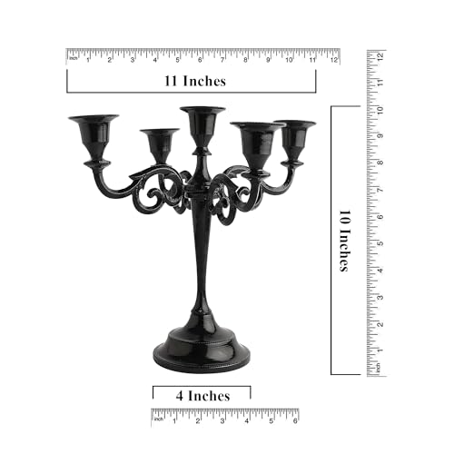 Rely+ 5 Arm Candelabra Taper Candle Holders Decorations Indoor Kitchen Décor Table Candles Candlestick Candelabra Centerpiece (Black Glossy) - color: Black Glossy, size: 5 Arm