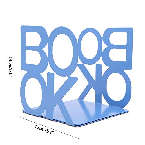 A Pair of Simple Style Book Pattern Desktop Bookends, Nonskid Metal Book Ends Book Stands for Home Office Library School Deck Decoration (Blue) - color: Blue