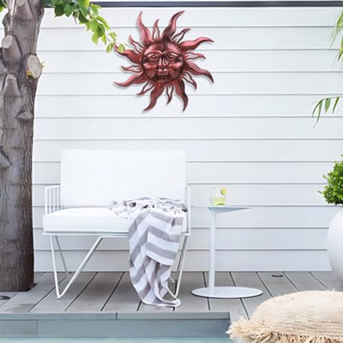 28'' Outdoor Wall Decor Rust Proof, Sun Face Metal Wall Art Decor Hanging for Indoor Outdoor, Patio, Fence, Garden(Brown) - color: Brown-Sun