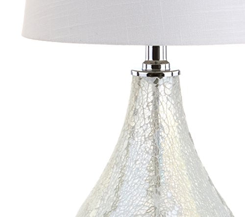 JONATHAN Y 20.5" Mosaic White Coastal Mini LED Table Lamp for Living Room Office, White Linen Drum Shade, Modern Mother of Pearl Bedside Nightstand Lamp, LED Bulb Included (JYL1024B) - color: White