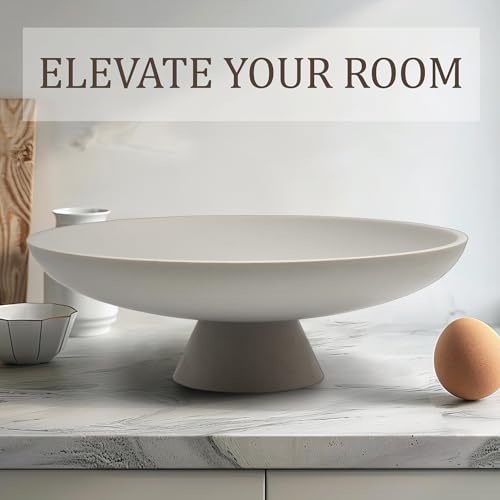 LIN CHUAN Large Decorative Bowl, Modern Resin Pedestal Bowl for Home Decor, Stylish Fruit Bowl for Kitchen Counter, Chic Key Holder for Entry Table, Grey - color: Gray