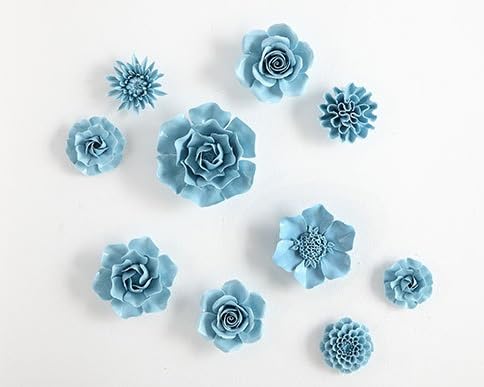 AMERRY 3D Flower Wall Art, Handmade Porcelain Decor for Home & Office (Blue, Carnation, 3.15") - color: Blue,Carnation，3.15"