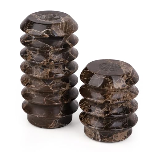 HofferRuffer Marble Candlestick Holders, Set of 2 Natural Stone Candle Holder Decorative Candle Stands for Wedding, Dinning, Party, Table Centerpieces, Fits 3/4'' Thick Candles (MarbleBrown) - color: Marblebrown