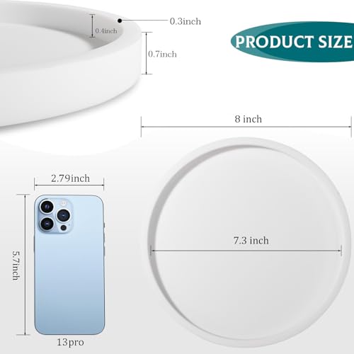 Silicone Bathroom Tray Round Vanity Tray Decorative Soap Holder Kitchen Countertop Organizer Coffee Table Decor for Candle, Perfume, Plant, 8 Inch, White - color: White, size: 8"