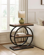 LITTLE TREE End Table, 3-Tier Side Table, Slim Sofa Side Table for Living Room, Tall Bedside Table Nightstand for Bedroom, Rustic Brown and Black - color: Rustic Brown