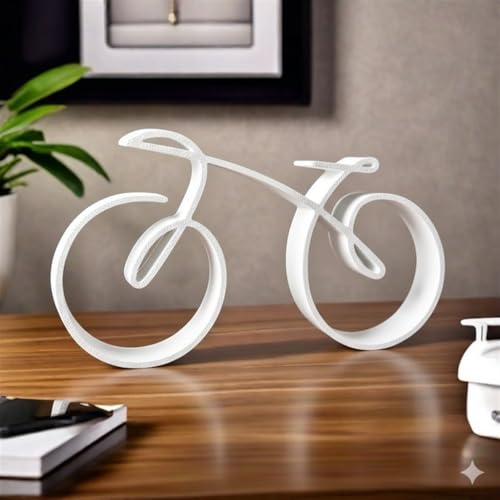 Minimalistic Bicycle Sculpture Wire Framed Style, Bike Silhouette, Gift for a Cyclist, Bicycle Art Wall Decor, Side Table Statue Decor, Home Decoration (White, 7.87in*4.72in) - color: White